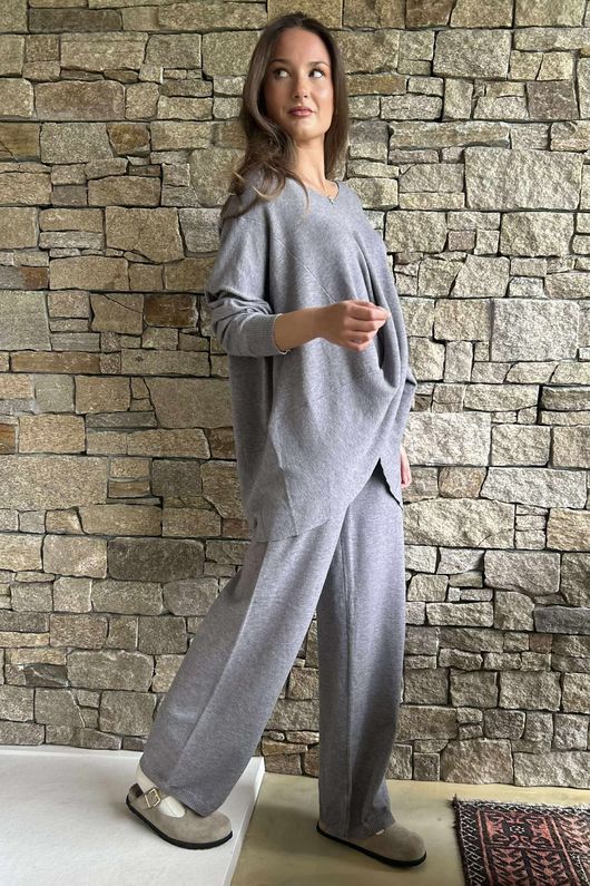 Elbury Twist & Bloom Luxury Knit Co Ord Set Grey Marl